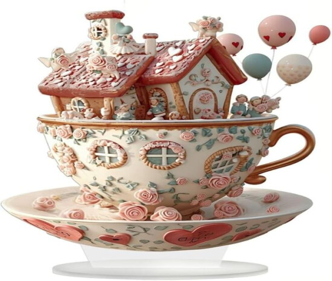  Ceramic Tea Cup Set with Floral Design