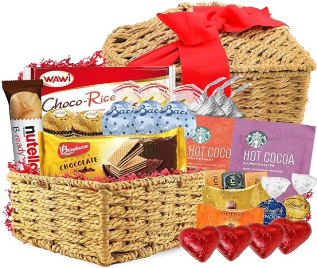 Assorted Gourmet Chocolates and Unique Heart Shape Basket