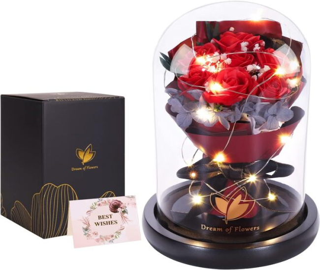 Beauty and the Beast Rose in Glass Dome with 2 Lighting Mode