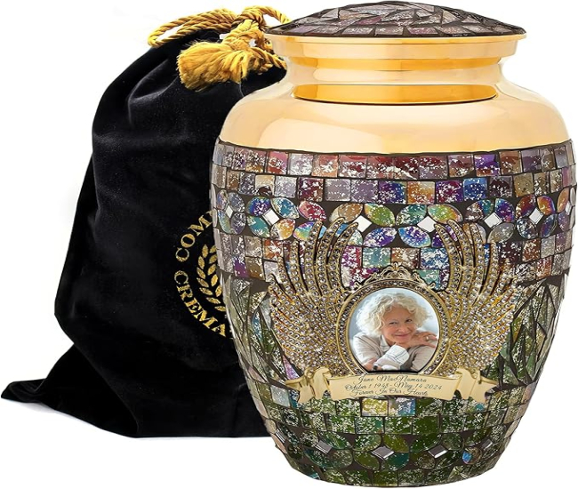 Cracked Glass Mosaic Cremation Urn for Ashes