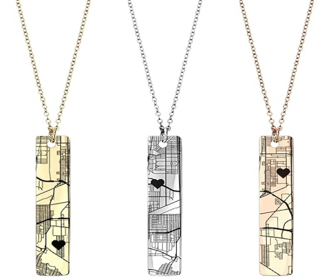 Engraved Map Necklace, Personalized Long Distance Jewelry