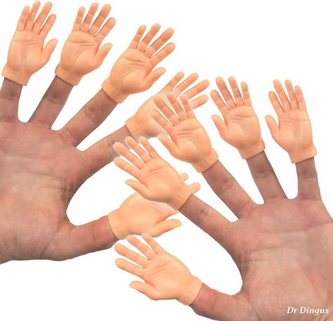 Finger Hands - 10 Pack – Premium Rubber Little Tiny Finger Hands – Fun and Realistic Design – Ideal for Puppet Show, Gag Present, Fun for All Kids!