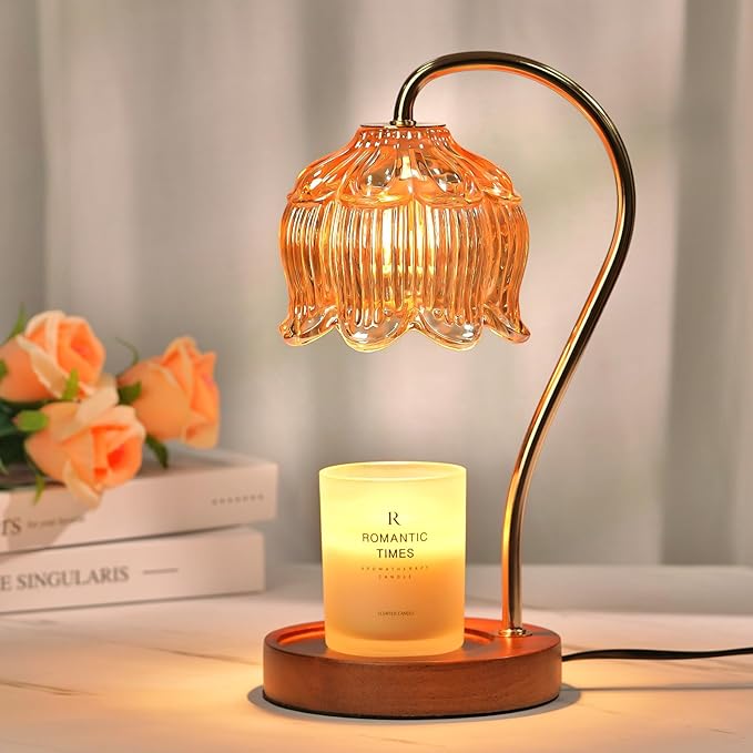 Flower Candle Warmer Lamp with Timer, Dimmable Candle Lamp Warmer, Birthday Gifts for Women Mom, House Warming Christmas Gifts for New Home Decor, Lotus Wax Melt Warmer for Jar Candles