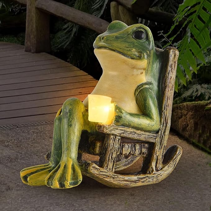 Miniature Frog Garden Statue Mom Dad Gifts Home Decorations Fairy Garden Accessories Outdoor Lights Solar Garden Frog Decor Art Housewarming Gift for Patio,Yard,Lawn Ornament,3.89