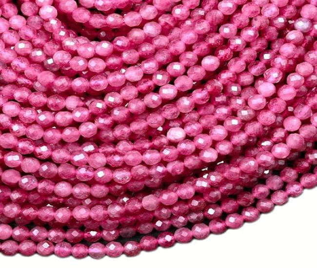 Natural Pink Tourmaline Gemstone Micro Faceted Round Beads