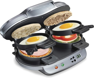 Hamilton Beach Dual Breakfast Sandwich Maker with Timer, Silver