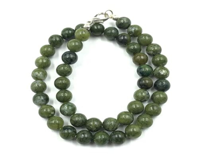 Handmade 8mm round natural green jade gemstone necklace