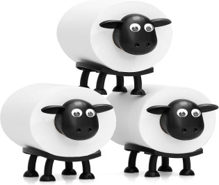 VELENTI Sheep Toilet Roll Holder - Funny Toilet Paper Holder Free Standing Bathroom Set - 3D Printed Black Sheep Loo Roll Holder - Hilarious Tissue Paper Roll Storage - Cute Bathroom Decor - Set of 3