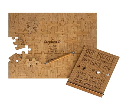 Wedding guest book alternative jigsaw puzzle personalized guestbook | laser engraved wooden